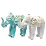 Wood Carved Elephant - Turquois Gold - Image 5