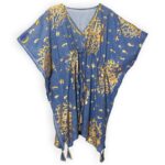 Nomad Sari Kaftan – Sea Blue with Gold Coral Print - Image 2