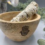 Wooden Smudge and Ritual Offerings Bowl - Hamsa - 12x7cm - Image 3