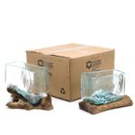 1x Molten Glass Tank on Wood with Stand - Large Bowl - Image 4
