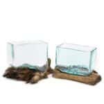 1x Molten Glass Tank on Wood with Stand - Large Bowl - Image 5
