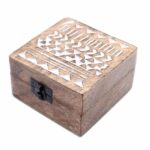 White Washed Wooden Box - 4x4 Aztec Design - Image 3