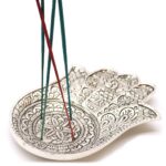 Polished Aluminium  Lrg Hamsa  Incense Holder 18x13cm - Image 2