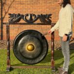 Large Gong in Brown Antique Stand - 80cm - Black - Image 2