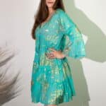(LXL) Nomad Sari On the Med Collection - Dress - Turquoise & Gold Coral Design - Image 5