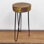 Albasia Wood Plant Stand - Natural & gold detail - Image 3