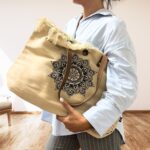 Natural Tote Bag Leather Handle - Flower of Life - Image 5