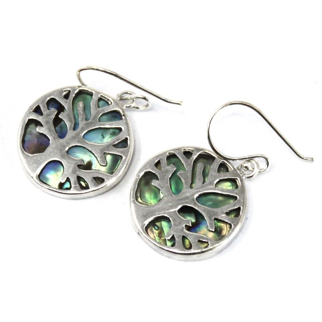 bG9jYWw6Ly9tZWRpYS8xTS9FRC82MFIzMEMxRzZNUzNFRDFNLzkyNjYyYTMxLmpwZWc Tree of Life Silver Earrings 15mm - Abalone - Image 1