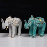 Wood Carved Elephant - Turquois Gold - Image 3