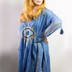 Nomad Sari Kaftan – Rich Blue & Gold Evil Eye Print - Image 2