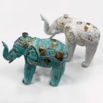 Wood Carved Elephant - Turquois Gold - Image 4