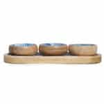 Mango Wood Tray with 3 Bowls - Blue Stripes - Image 5