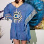 Nomad Sari Kaftan – Rich Blue & Gold Evil Eye Print - Image 3