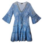 (LXL) Nomad Sari On the Med Collection - Dress - Sea Blue & Gold Fish Design