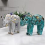 Wood Carved Elephant - Turquois Gold - Image 6