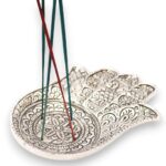 Polished Aluminium  Lrg Hamsa  Incense Holder 18x13cm - Image 4