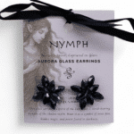 Jet Black - Vintage Glass - Flowers - Earrings - Image 4