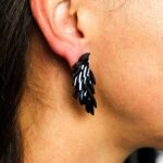 Jet Black - Vintage Glass - Angel Wings - Earrings - Image 2