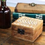 White Washed Wooden Box - 4x4 Aztec Design - Image 6