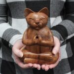 Wooden Carved Incense Burners - Lrg Yoga Cat - Image 2