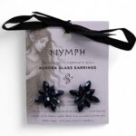 Jet Black - Vintage Glass - Flowers - Earrings - Image 3