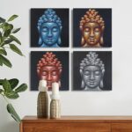 Set of 4 Buddha Heads Sand Detail 40x40cm - Image 2