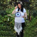 Protection Dream Cather - Lrg Macrame Eye Blue/ Whie/Pink - Image 3