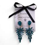 Teal Green - Vintage Glass - Long Drop - Earrings - Image 3