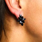 Jet Black - Vintage Glass - Flowers - Earrings - Image 2