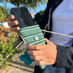 Phone Holder Bag Stripes Green  - flower decor - Image 4