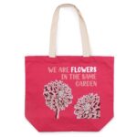 Printed Cotton Bag - We are Flowers - Olive, Pink and Natural - Image 3