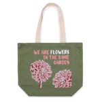 Printed Cotton Bag - We are Flowers - Olive, Pink and Natural - Image 5