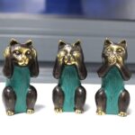 Set of 3 - See No, Hear No, Speak No Evil - Brass Cats - Image 2