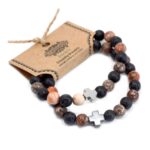 Set of 2 Gemstones Friendship Bracelets - Eternity - Leopard Skin Jasper & Lava Stone - Image 2