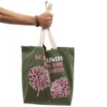 Printed Cotton Bag - We are Flowers - Olive, Pink and Natural - Image 6