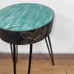 Albasia Wood Plant Stand - Turquoise & gold detail - Image 2