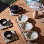 Mango Wood Tray with 3 Bowls - Blue Stripes - Image 4