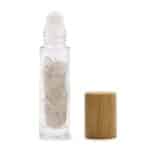 Gemstone Essential Oil Roller Bottle - Rock Quartz  - Wooden Cap + Gemstone Roller Tip for 5ml Bottle - Rock Quartz