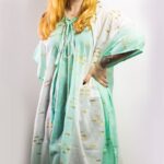 Nomad Sari On the Med Collection - Kaftan - White & Turquoise & Gold Fish Design - Image 3