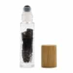 Gemstone Essential Oil Roller Bottle - Black Tourmaline  - Wooden Cap + Gemstone Roller Tip for 5ml Bottle - Black Tourmaline