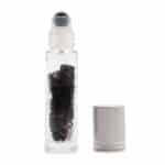 Gemstone Essential Oil Roller Bottle - Black Tourmaline  - Silver Cap + Gemstone Roller Tip for 5ml Bottle - Black Tourmaline