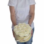 Soap Flower Gift Bouquet - 9 Cream Roses - Square - Image 8