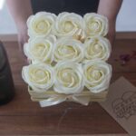 Soap Flower Gift Bouquet - 9 Cream Roses - Square - Image 9