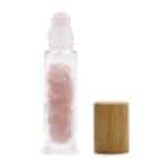 Gemstone Essential Oil Roller Bottle - Rose Quartz  - Wooden Cap + Gemstone Roller Tip for 5ml Bottle - Rose Quartz