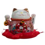 Ceramic Money Cat Moving Hand  - Pink on Cushion (battery not included) - Image 2