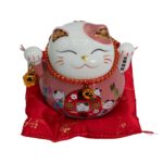 Ceramic Money Cat Moving Hand  - Pink on Cushion (battery not included) - Image 3