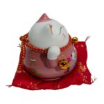 Ceramic Money Cat Moving Hand  - Pink on Cushion (battery not included)