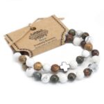 Set of 2 Gemstones Friendship Bracelets - Peace - Picasso Jasper & White Howlite - Image 2