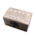 White Washed Wooden Box - 3x1.5 Pill Box Aztec Design - Image 2