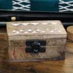 White Washed Wooden Box - 3x1.5 Pill Box Aztec Design - Image 3